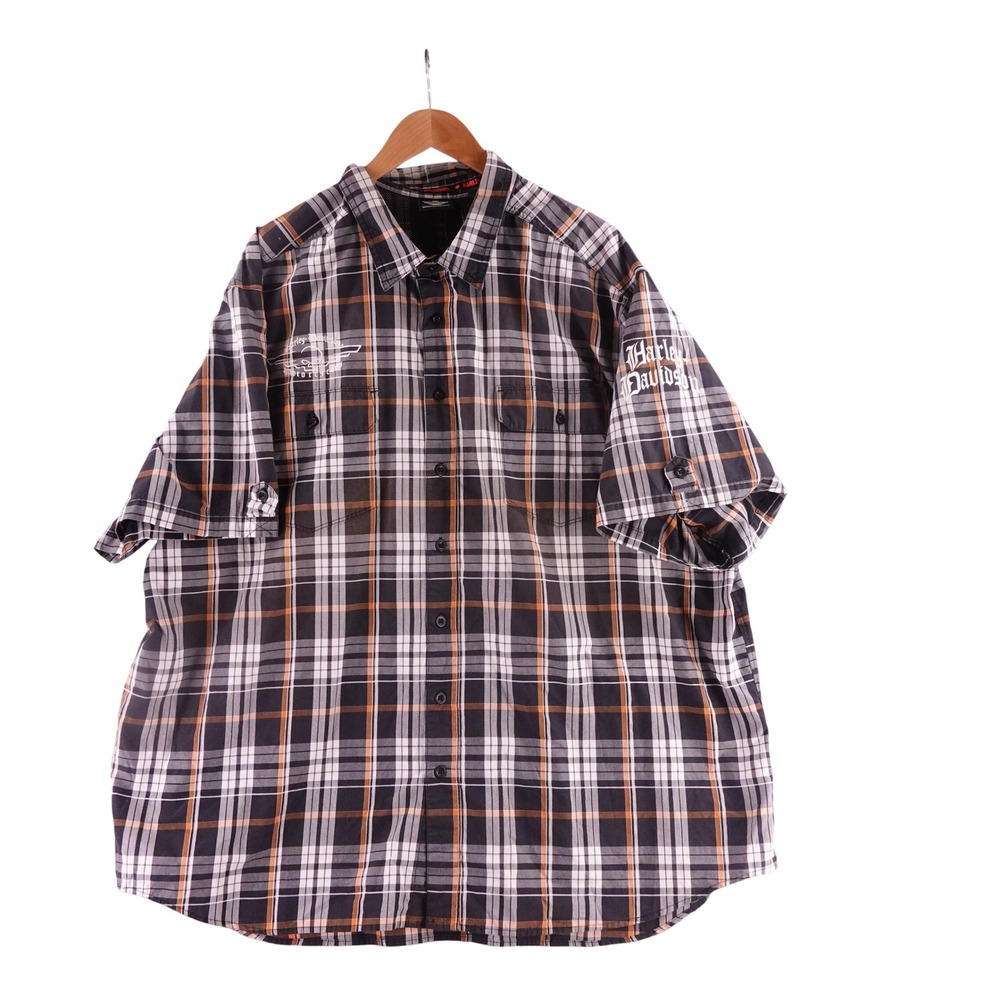 Harley-Davidson Mens 4XL Plaid Short Sleeve Button Down Willie G Skull Shirt
